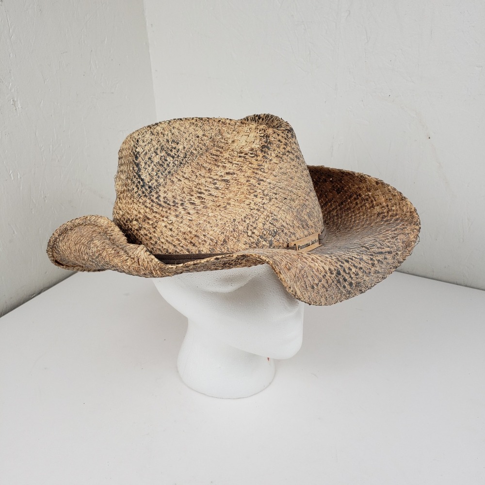 Panama Jack Straw Cowboy Hat Distressed Weathered Western Beach Sun Hat OSFM